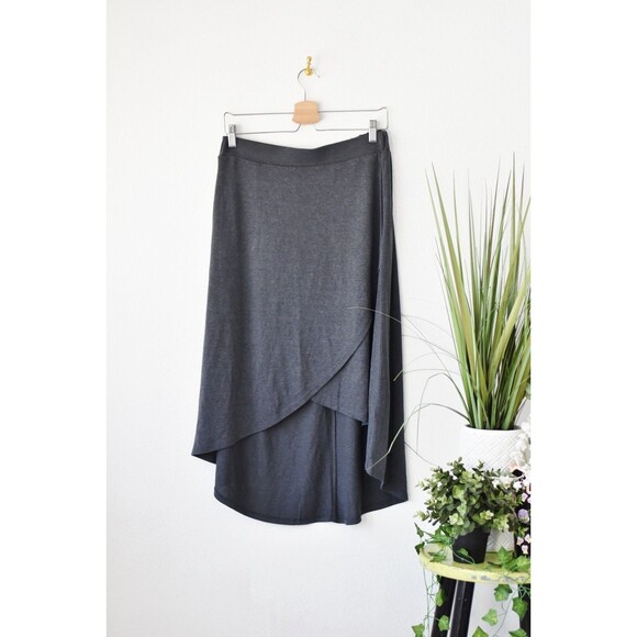 prAna Dresses & Skirts - Prana Midi Skirt Woman's S Gray Jersey knit Hi-Low Wrap asymmetrical Utility